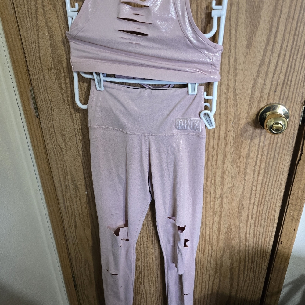 PINK Women's Workout Leggings and Bra coordinated set Matching Set